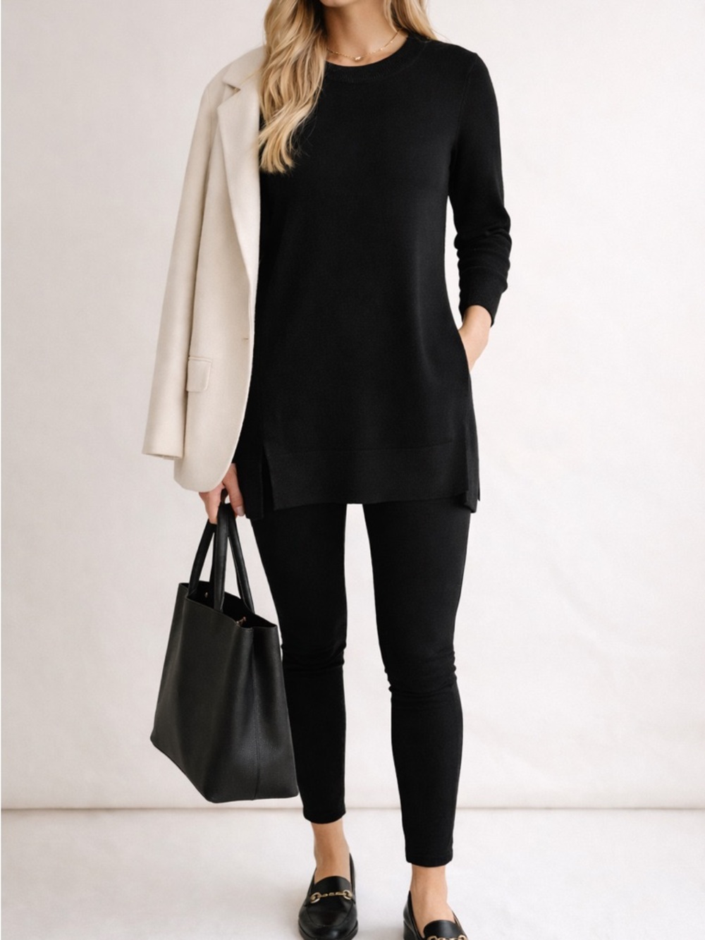 Cyrus Black Tunic Sweater Medium Longline Knit Minimalist Chic Preppy